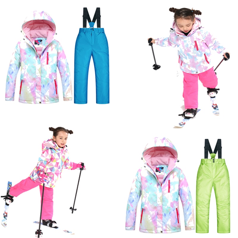Windproof Waterproof and Warm Snowboarding and Skiing Girls Ski Suit Winter Snow Mountaineering Camping Jacket + Pan